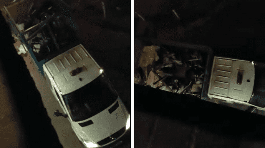 Video footage shows a council refuse truck dumping piles of rubbish on an estate in Peckham in the middle of the night
