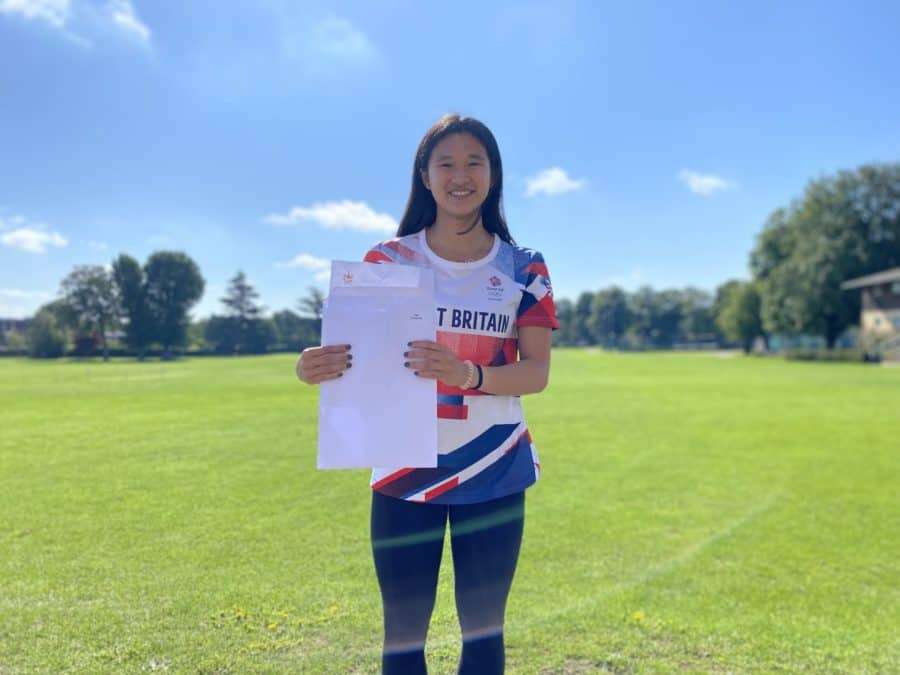 Eden Cheng collecting her results on Tuesday, August 10