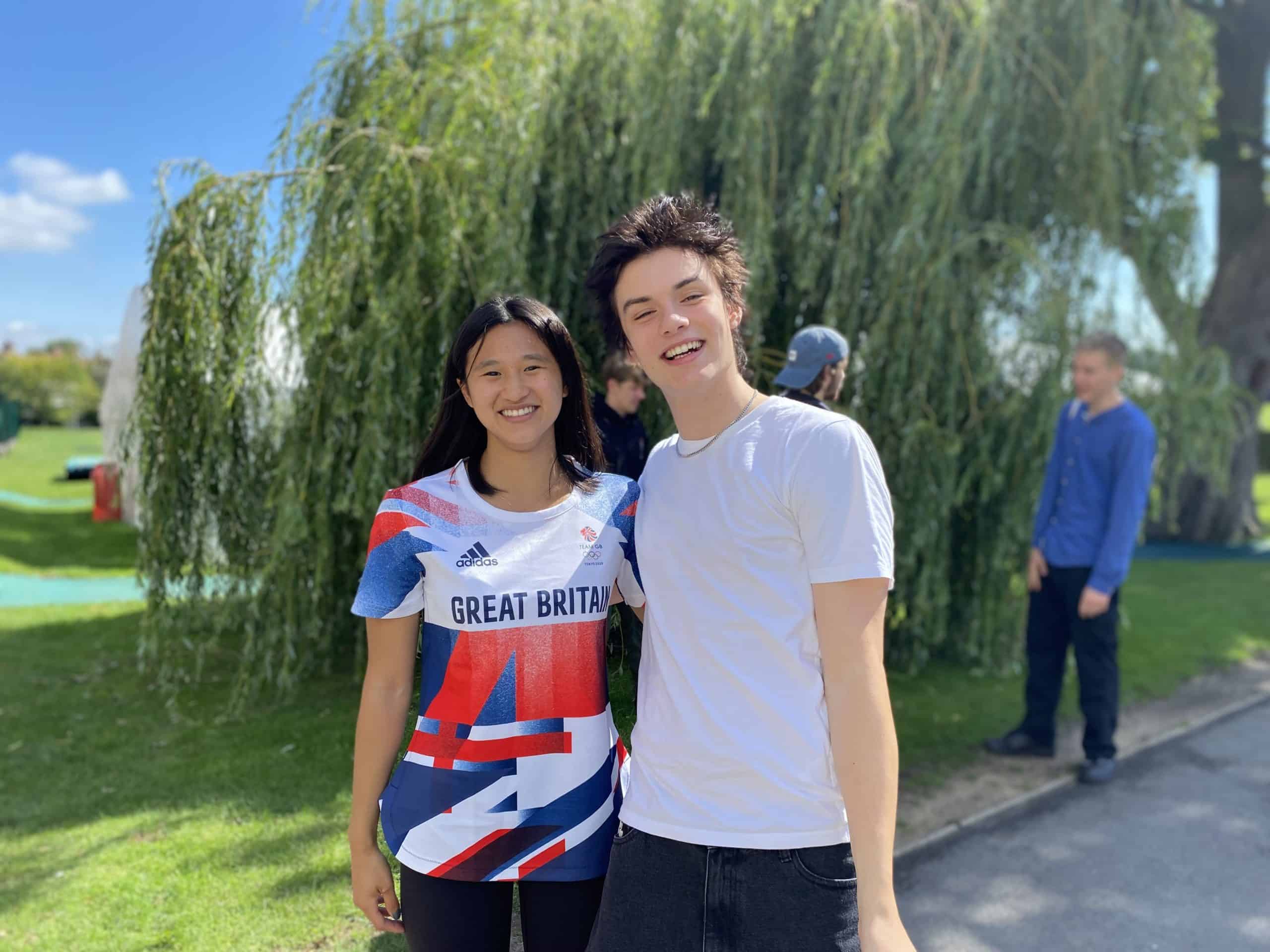 Olympic diver Eden Cheng and actor Louis Partridge collect their results