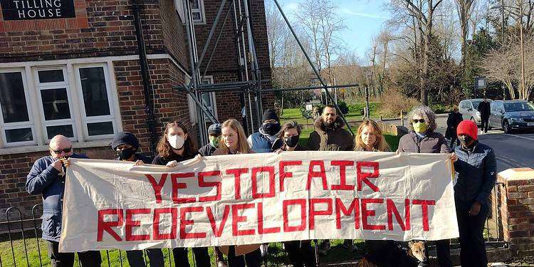 A protest against proposed rooftop homes on the Nunhead Estate