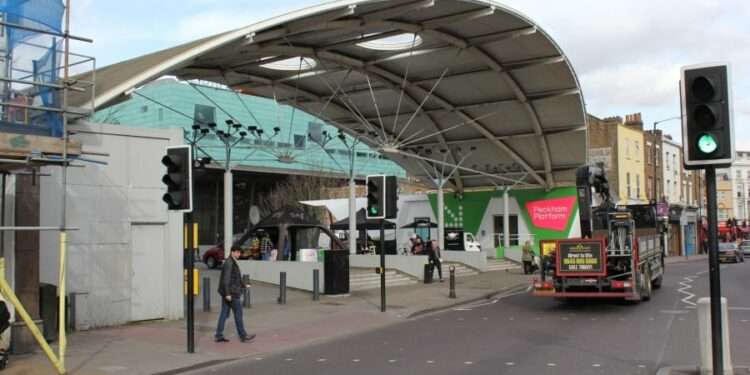 The 'iconic' arch in Peckham Square. Photo: Benedict O'Looney