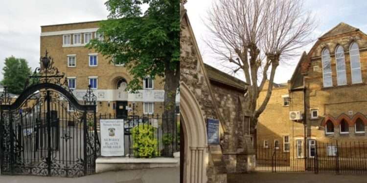 St Francesca Cabrini Primary School, Honor Oak (left) and St John's Church of England Primary, Walworth (right)