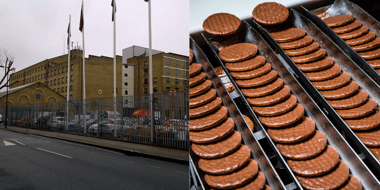 The Peak Freans Biscuit Factory (Source: Flickr/Sarflondonunc)and a production line of chocolate digestives Source: Flickr/Bycroft Boy