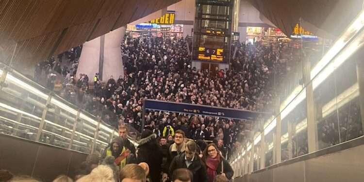 Severe overcrowding at London Bridge station last week.