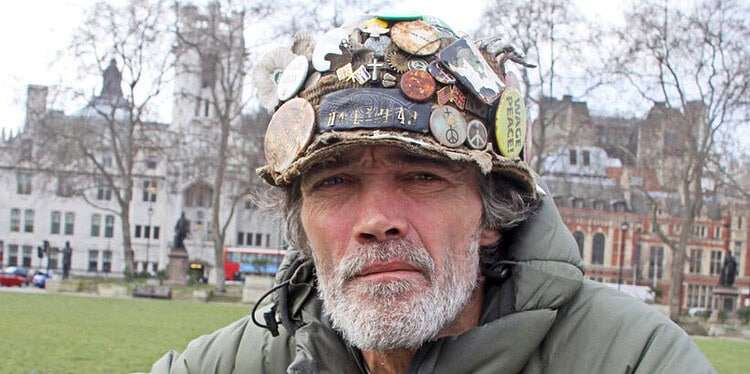 Brian Haw famously protested for peace outside parliament for ten years until he died in 2011 (Credit: Richard Keith Wolff)