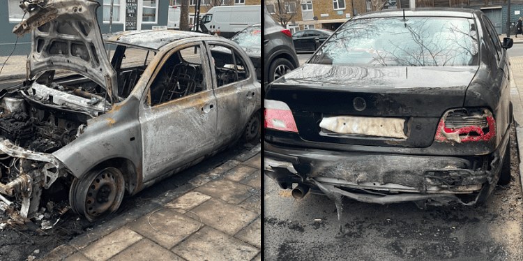 The fire left a trail of devastation with Sakinatul's car on the right. Credit: Sakinatul Choudhury