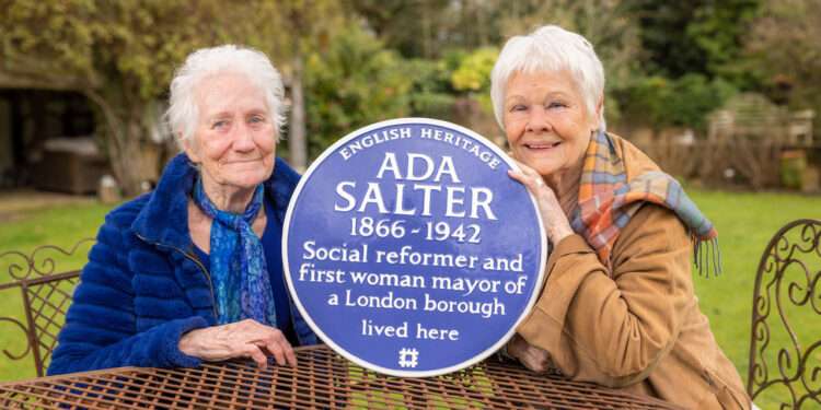 Sheila (L) with Dame Judi Dench (R) in her Surrey garden [photo: English Heritage/Christopher Ison]