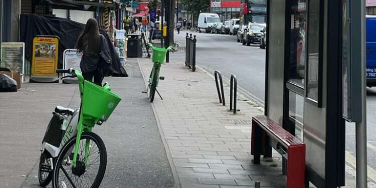 E-bikes left on the pavement in Southwark