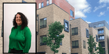 Cllr Stephanie Cryan. Image/ Newly finished council homes on Ivy Church Lane behind the Old Kent Road. Photo: Robert Firth