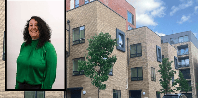 Cllr Stephanie Cryan. Image/ Newly finished council homes on Ivy Church Lane behind the Old Kent Road. Photo: Robert Firth