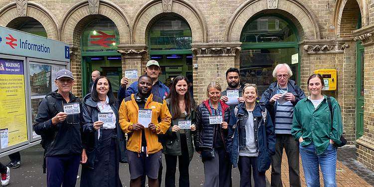 Labour councillors and protestors outside Peckham Rye Station