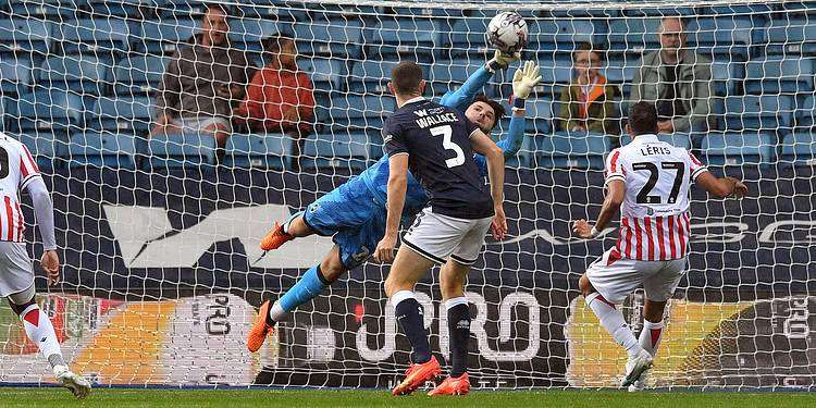 Matija Sarkic pulled off an excellent save late in the day against Stoke on Saturday. Image: Millwall FC