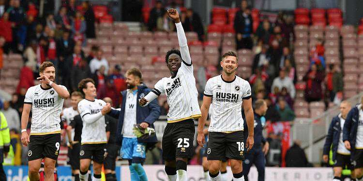 Romain Esse lead the celebrations after hitting the winner. Image: Millwall FC