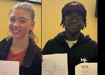 St Michael's Catholic College celebrate A-level results (L-R: students, Emily and Destiny.)