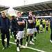 Millwall's disappointed squad gather at full-time. Image: Millwall FC