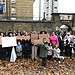 Parents gathered with placards outside Comber Grove Primary School