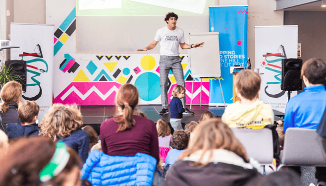 Author Sam Sedgman talking at a previous Stepping to Stories Festival