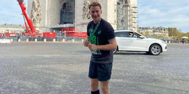 Ollie Tennant after the 2021 Paris Marathon