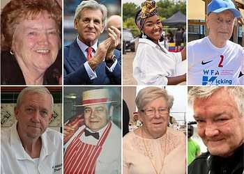 Top left: Nanny Bet, John Berylson, Adela Valencia, Tony Linforth-Hall; bottom left: Graham Poole, Micky Norris, Coral Newell, Steve Hiser.