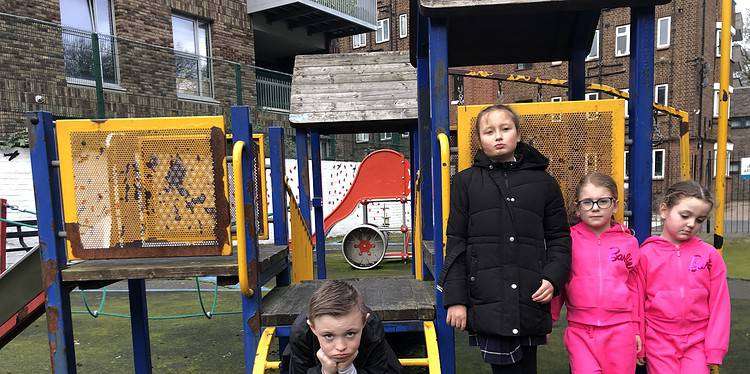 (Left to right) Ralph, 7, Bella, 9, Aylah-Mae, 6, and Indie-Belle, 5, say they need their park fixed