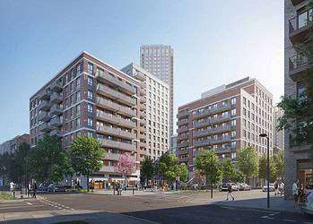 Greystar's Bermondsey scheme seen from street level. Credit: Greystar