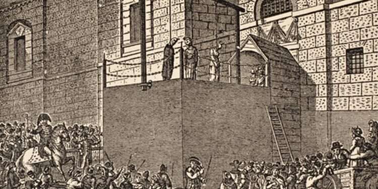 An execution outside Newgate Prison.