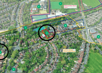 The current JAGS Pre-Prepratory site (3) circled alongside the proposed new site (5). Image: Submitted Planning Documents