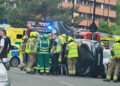 A car flipped on at the junction of Hawkstone Road and Rotherhithe New Road this afternoon (Friday, May 24)