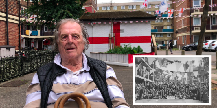 Peter Wisby returned to the estate to tell the story of the post-Blitz Kiddies' Party (inset) of 1946