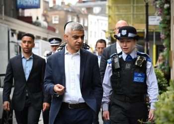 Sadiq Khan out on a police patrol in Covent Garden. Photo from Greater London Authority