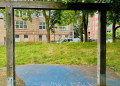 'Bring back our swings' message at Burgess Park playground.